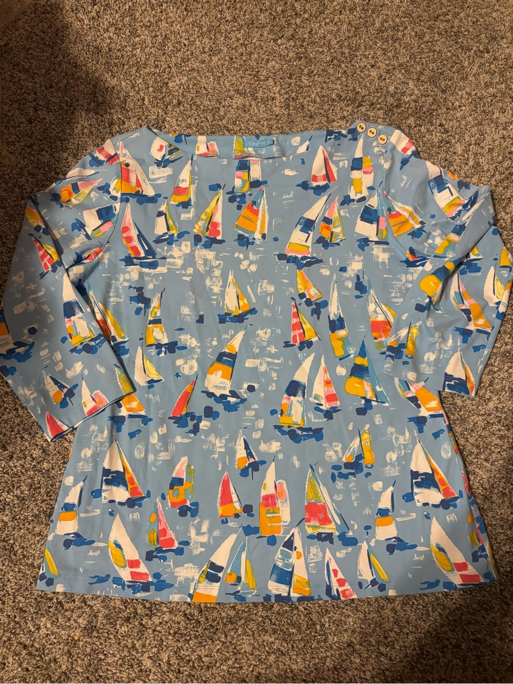 J. McLaughlin Light Blue Sailboat Print Kids Swim Coverup
